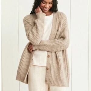 Jenni Kayne Alpaca Oversized Cocoon V Neck Cardigan Tan XS